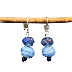 Dangling Blue Art Glass Earrings, Vintage, Made with Swarovski Crystals